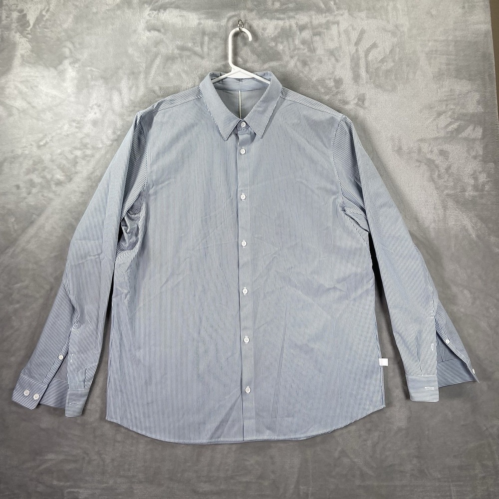 Lululemon Shirt Mens XXL Button Up Long Sleeve Performance Modern Striped Blue